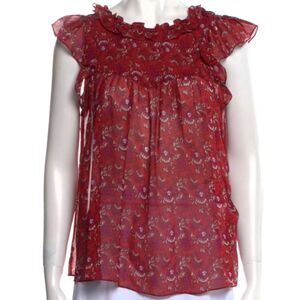 Ulla Johnson Belle 100% Silk Ruby Red Pink Wht Floral Sleeveless Blouse Top SZ 4